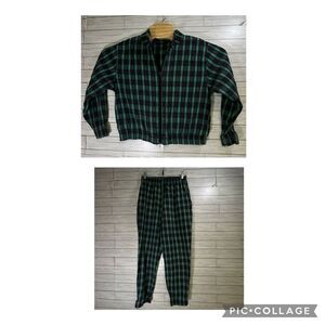 VTG Orvis Women's Seersucker Green Navy Plaid Pant & Full‎ Zip Lightweight Sz PM